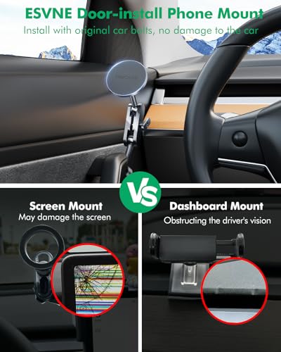 for Tesla Phone Mount,for Mag-Safe Door-Install Phone Holder, Compatible with Model Y/YL(2026-2019) & Model 3 (2023-2017), Magnetic Car Phone Mount for iPhone 17/16/15/14/13/12, Tesla Accessories - size: 2025-2022 Model Y, 2023-2021 Model 3, Drive Seat