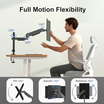 suptek Single Monitor Arm for Desk Mount Stand,Adjustable Monitor Arm for 17 to 32 inch Screen, Support Weight up to 22lbs, Mounting Holes 75x75mm to 100x100mm, ,Pneumatic Pole Mount Arm Black - size: Pole Mount Arm