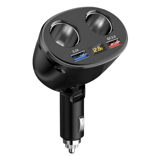 Ankuee Car Cigarette Lighter Splitter, 2 Socket Dual USB Automotive QC3.0 PD Adapter with LED Voltmeter, 12V/24V Fast Vehicle Charger Accessories, Universal for SUV Sedan Truck