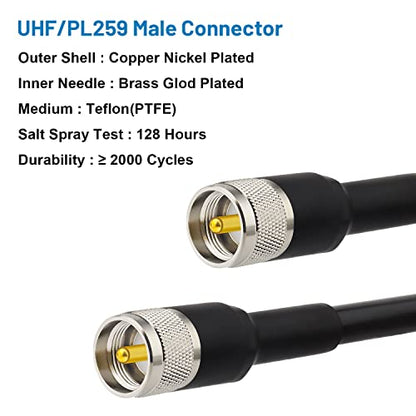MOOKEERF CB Coax RG213 Cable - UHF Male to Male 6FT Low Loss RG-213 for Ham Radio/VHF Radio/SWR Meter/Antenna Analyzer - size: 6FT