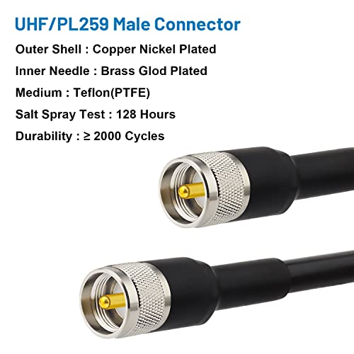 MOOKEERF CB Coax Cable - RG213 Coaxial UHF Male to Male 2FT Low Loss RG-213 UHF Cable for Ham Radio/VHF Radio/SWR Meter/Antenna Analyzer - size: 2FT