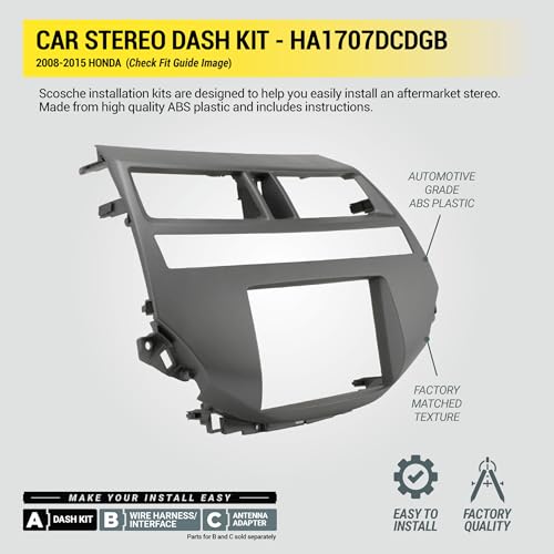 Scosche HA1707DCDGB Double DIN Radio Install Dash Kit Compatible with Select 2008-2015 Honda Accord with Dual Climate Control - Aftermarket Car Stereo Installation Kit - See Fit Guide Image for Notes - style: Dual Climate Control