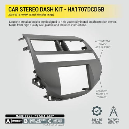 Scosche HA1707DCDGB Double DIN Radio Install Dash Kit Compatible with Select 2008-2015 Honda Accord with Dual Climate Control - Aftermarket Car Stereo Installation Kit - See Fit Guide Image for Notes - style: Dual Climate Control