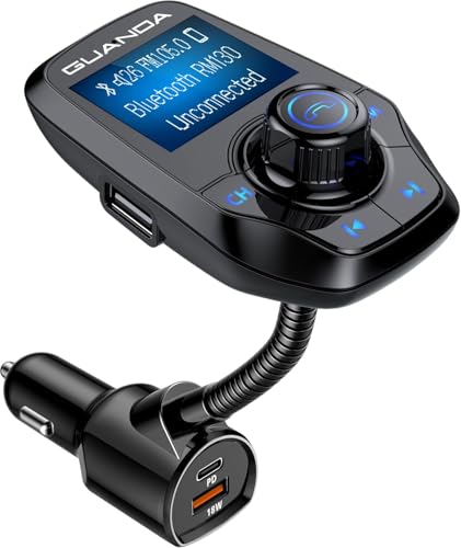 Bluetooth FM Transmitter for Car, 1.44" Display, AUX in/Out, USB-C PD 30W - color: Fast Charge 18W + PD 30W Black 1.44"