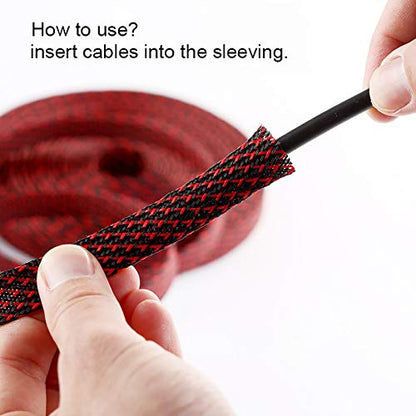 100ft - 1/2 inch PET Expandable Braided Sleeving – BlackRed – Alex Tech Braided Cable Sleeve - color: Blackred, size: 1/2"-100ft