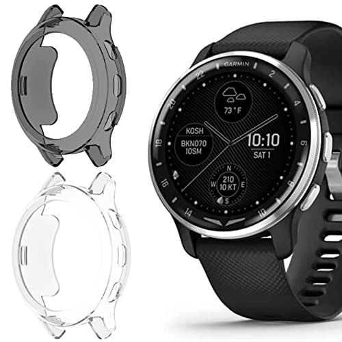 Lamshaw Compatible for Garmin D2 Air Case, All-Around Protective TPU Bumper Cover Screen Protector Case Cover Compatible for Garmin D2 Air X10 - color: Transparent case-Clear+Black