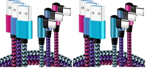 Teeind USB Type C Cable 2.1A Fast Charging: [90 Degree/6ft/3Pack] Nylon USB C Cord Right Angle Compatible with Samsung Galaxy S23/S22/9/Note 10, USB C Charger-Blue/Magenta/Purple (Pack of 2) - size: 6 (Pack of 2)