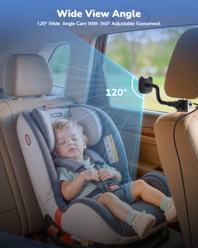 Baby Car Camera Monitor | 5" 1080P IPS Suction Cup Screen - 360° Rotation IR Night Vision 3X Zoom - USB Powered Headrest Mount for Baby Car Cam - size: 5-inch + Single Camera