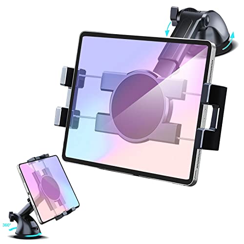 Vadaxx Dashboard & Windshield Car Tablet Mount Holder, 360° Rotatable Suction Cup Window Dash Phone Stand for iPad Pro 12.9/11/10.5/Air/Mini 6/5/4, Galaxy Tab, iPhone 16/15, 4.7"-12.9" Tab Phone