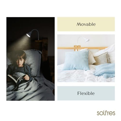 Solfres Patented Innovative Design Headboard Reading Light. No Drilling Golden Book Light for Bedtime Reading. Dimmable LED Book Reading Lamp with Bulb. Movable & Flexible, White - color: White, size: M