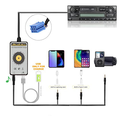 Aux Adapter, Car Stereo AUX Input & USB Charging Adapter for VW Beetle 1999-2008,Golf/GTI/R32 1998-2002, Jetta 1999-2002, Passat 1999-2001 Skoda Seat