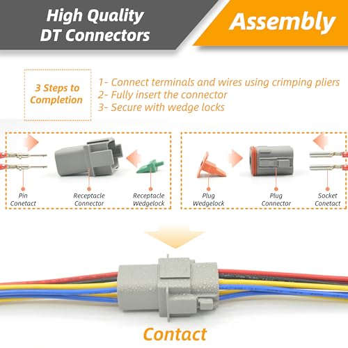 2 Sets 8 Pin DT Waterproof Connector Kit, Deutsch Automotive Electrical Butt, IP67 Waterproof Electrical Connectors Plug with 18 Pairs 16# Stamped Contacts for Car Truck Boat (8PIN 2SET) - size: 8PIN 2SET