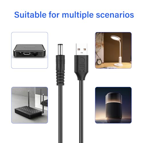 SinLoon USB to DC 5.5x2.1mm Power Cord 5V3A 10FT, 2Pcs 5.5mm Barrel Jack Charging Cable for Security Camera/LED Lights/Router/Set-Top Box, Pure Copper Core Stable 5V Direct-Through Design