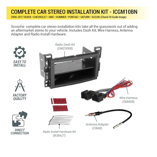 Scosche ICGM10BN Complete Double/Single DIN Stereo Installation Kit for Select Non-Amplified 2006-17 General Motors Vehicles - No Steering Wheel Remote - See Fit Guide in Images to Verify Your Vehicle - style: Class II Complete Kit