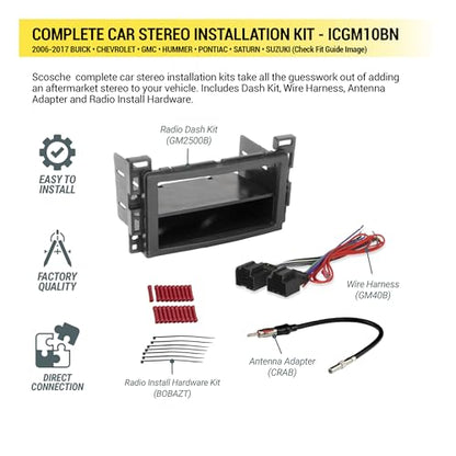 Scosche ICGM10BN Complete Double/Single DIN Stereo Installation Kit for Select Non-Amplified 2006-17 General Motors Vehicles - No Steering Wheel Remote - See Fit Guide in Images to Verify Your Vehicle - style: Class II Complete Kit