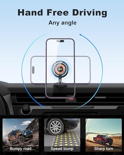 ZBF Magnetic Wireless Car Mount Charger, 15W Fast Charging for MagSafe Car Mount,Magnetic Car Phone Holder Mount, Car Cell Phone Holder Fit iPhone 17 16 15 14 13 12 All Smartphones - style: Rechargeable