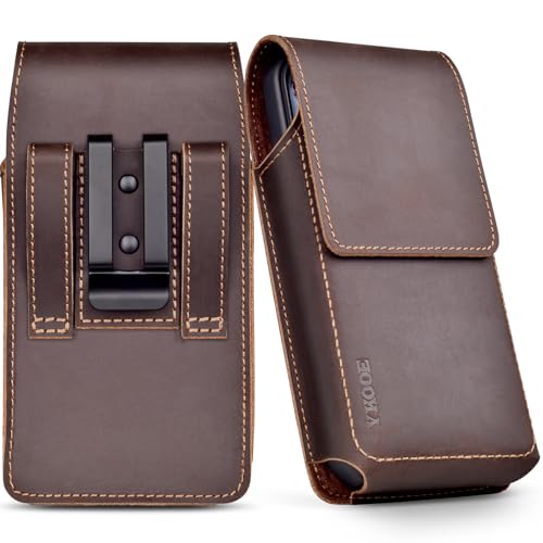ykooe Leather Phone Holster for iPhone 17 16 15 14 13 12 Galaxy S25 S24 S23 - color: Dark Brown, size: L