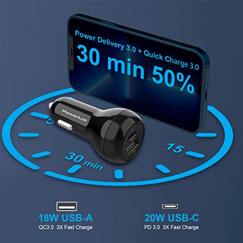 USB C Car Plug Fast Charging Adapter, 38W 2 Port Multi Port Car Charger, PD 20W & QC 18W Cigarette Lighter Adapter for iPhone 14/13/12, iPad Air/Pro, S20/S10, Note 21/20