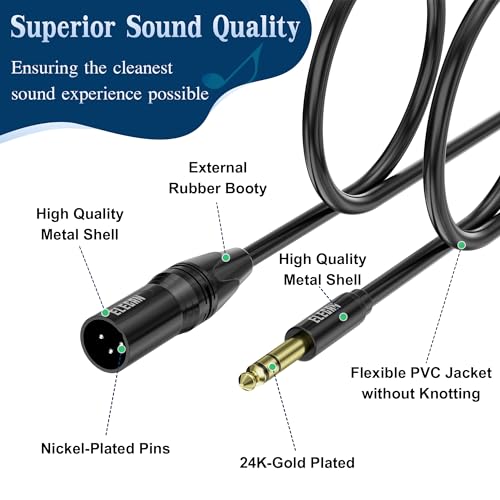 Elecan 6.35mm (1/4 Inch) TRS Male to XLR Male Cable 15 Ft, Balanced Professional Shielded Stereo Microphone Cable Cord, Gold Plated for Mixer AMP Speaker Amplifier with 6.35 to 3.5mm Adapter+Ties - size: 15FT, style: 6.35mm to XLR Male