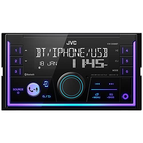JVC KW-SX88BT Bluetooth Double DIN Car Stereo, 200W Digital Stereo Receiver, AM/FM Radio, Dual Phone Connection, 13-Band EQ, 1.5A USB & AUX Inputs, Custom Color Illumination, Shallow Chassis - style: Double DIN Receiver