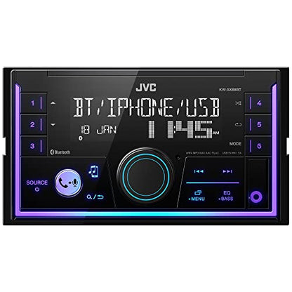 JVC KW-SX88BT Bluetooth Double DIN Car Stereo, 200W Digital Stereo Receiver, AM/FM Radio, Dual Phone Connection, 13-Band EQ, 1.5A USB & AUX Inputs, Custom Color Illumination, Shallow Chassis - style: Double DIN Receiver