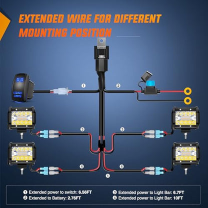 Nilight 4Pcs LED Pods 4Inch 60W Triple Row Flood Spot Combo 6000LM Light Bar with 12V On/Off 5 Pin Rocker Switch 16AWG Wiring Harness Kit-4 Leads (ZH041) - color: 4Pcs Led Pods+ Wiring