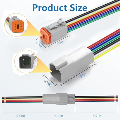 Deutsch DT 6 Pin 14 AWG Waterproof 6 Wire Connector Kit, 4 Pairs Automotive Electrical Connectors, Male & Female Plug for Truck, Boat, Car, LED Lights (6 Pin) - size: 6 Pin