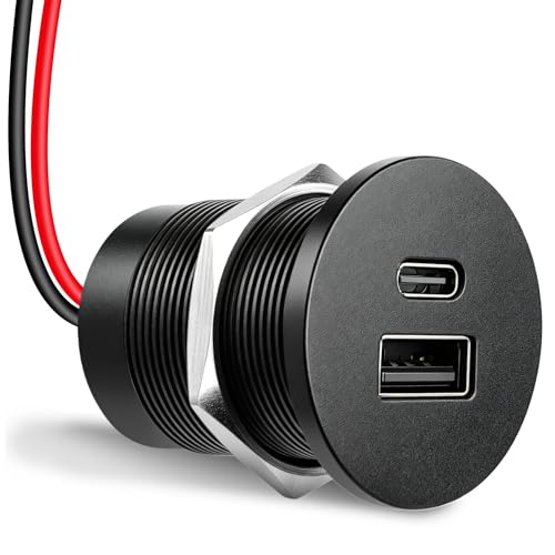 12V USB Outlet Wired USBC Charger Mini Size, All Aluminum PD3.0 Type C 30W and QC 3.0 Type A 18W Car Dual Port Socket Fast Charging Station,Cigarette Lighter Replacement for Car Internal (1 PACK) - color: 1 PACK