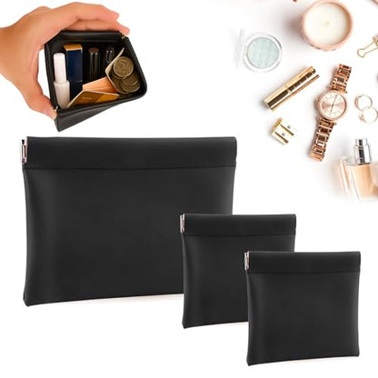 BUSOHA 3 Pack Small Makeup Bags for Purse - Coin Purse for Women - color: 3 PCS - Black