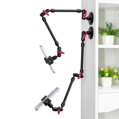 Wall Mounted Phone Holder Magic Arm 360° Rotation Adjustable Metal Base Screw in Wall Sturdy for Kitchen Bedroom Home 22 Inch Metal Phone Clip - size: Metal base + 23in magic arm + metal clip