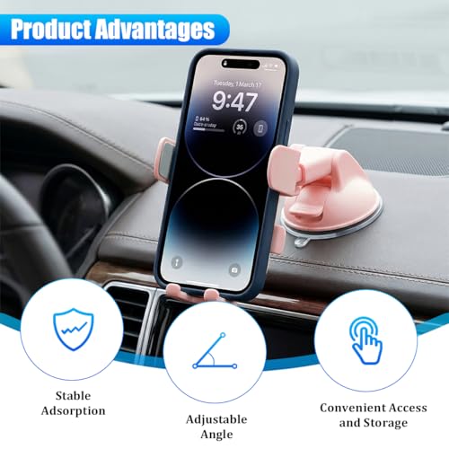 Zpana Car Phone Holder, 360° Adjustable Suction Cup Hands-Free Vehicle Windshield Dashboard Cell Phone Mount, Automotive Interior Smartphone Stand, Universal for SUV RV Truck (Pink) - color: Pink