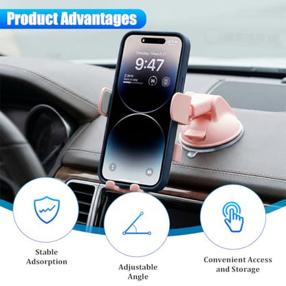 Zpana Car Phone Holder, 360° Adjustable Suction Cup Hands-Free Vehicle Windshield Dashboard Cell Phone Mount, Automotive Interior Smartphone Stand, Universal for SUV RV Truck (Pink) - color: Pink