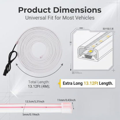 Car Cargo Area LED Light Strip, 13.12Ft Trunk Ambient Illumination Tape, Self-Adhesive Trimmable Flexible Waterproof LED Strip, Universal for Most Cars (Warm White) - color: Warm White