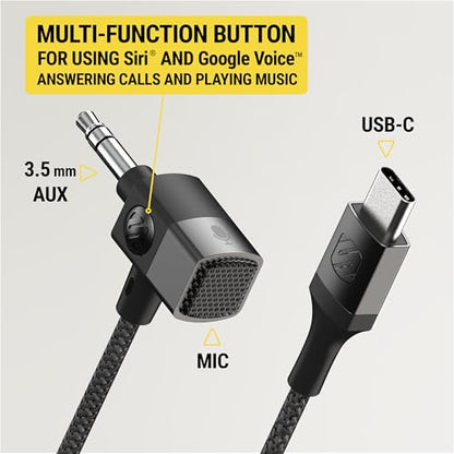 Scosche CAUXMICB4-SP Hookup Premium USB-C to 3.5mm Auxiliary Jack Adapter, Braided Audio Cable with Built-in Mic and Relocation Dock for Convenient Placement and Hands-Free Phone Calls - size: 3 ft, style: USB-C to AUX w/ Microphone