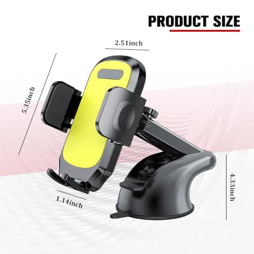Car Phone Holder, 360° Adjustable Suction Cup Stable Vehicle Dashboard Cell Phone Mount with Air Vent Clamp, Hands Free Automotive Windshield Smartphone Holder, Universal Fit (Yellow) - color: Yellow