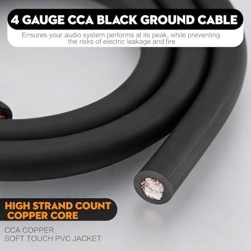 4 Gauge Amplifier Wiring Kit, Car Amp Wiring Kit 1000W CCA with Power Wire & Ground Cable, RCA Interconnect Cable, Speaker Wire, AGU Fuse Holder - for Car Audio Subwoofer & Stereo System Install - size: 4 GAUGE