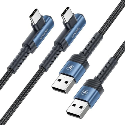 toocki USB C Cable Right Angle, 2-Pack 1.6ft USB A to USB C Charger Cable h - color: Blue, size: 1.6FT+1.6FT