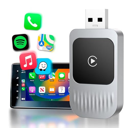 Mini Wireless CarPlay Adapter for Factory Wired CarPlay Vehicles, Convert Wired to Wireless CarPlay, USB-A/USB-C, Low Latency Bluetooth/WiFi Connection for iPhone iOS 10+ (iPhone 6 & 6+) (Silver)