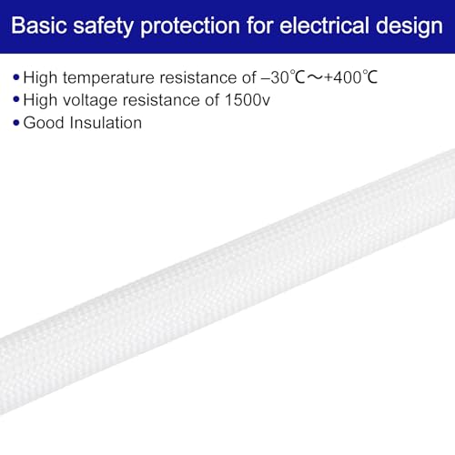 MECCANIXITY 3Pcs Wire Insulation Braid Fire Sleeve,3.28Ft-8mm ID White, High Temp Silicone Coated Fiberglass Sleeving for Automotive Hose Lines Electrical Wiring - color: White, size: 3.28Ft-8mm