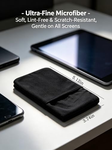 Microfiber Screen Cleaner Cloth Lint Free Soft Wipe for Car Touchscreen Phone Tablet Laptop Monitor Camera Lens Eyeglass Electronics Home Office Travel Black