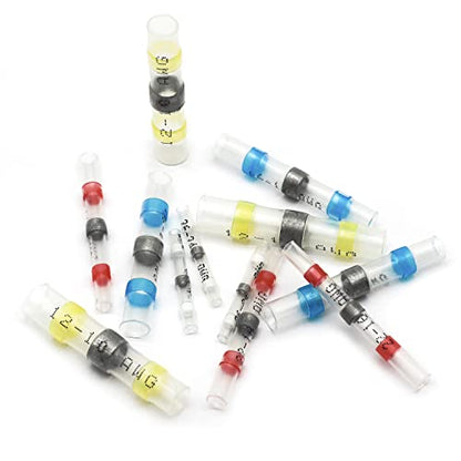 100 Pcs Solder Seal Wire Connectors, 26-24 AWG Heat Shrink Solder Connectors, Marine Grade Waterproof Butt Electrical Wiring terminals for Automotive Boat Truck - size: Clear (AWG 26-24)