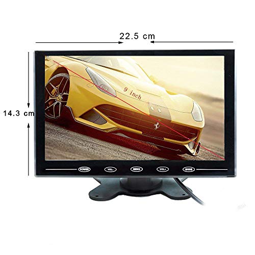 CAMECHO 9 Inch LCD Monitor HD Color Screen, 2 Video Input/HDMI/VGA, Support Car Backup, Mini PC Display, CCTV, Home Security, with Remote Control
