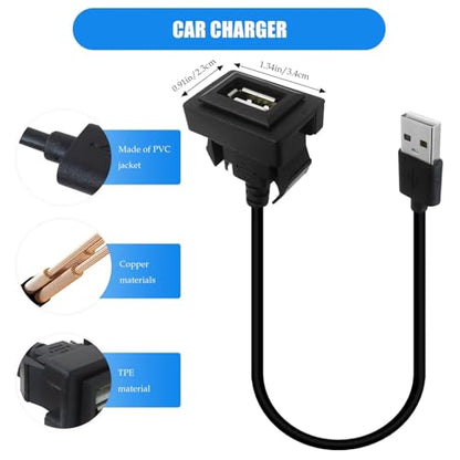 Advanced USB Port Car Charger for Toyota - Male to Female USB Power Socket Adapter, 34x23mm Flush Mount