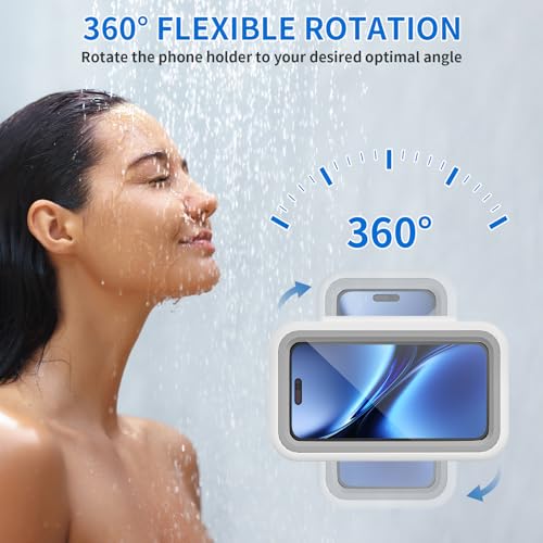 Shower Phone Holder Suction Waterproof-480 Rotation, High Sensitivity Suction Cup Mount for Easy Movement, Phone Stand Case Mount for Bathtub Kitchen Mirror Suitable for All 4-7 inch Phones.