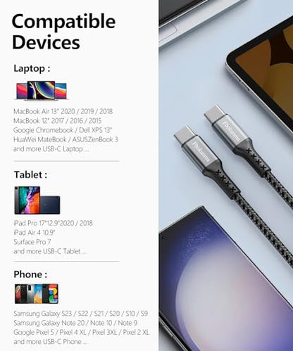 50.8cm(20인치) 짧은 USB C to USB C 케이블, 3팩 1.6피트 65W 충전기 케이블 PD 고속 충전 타입 C to 타입 C 코드 브레이디드 삼성 갤럭시 S23 S22 S21, 노트 20/10 울트라, 아이패드 프로, 보조 배터리용 - size: 1.6피트