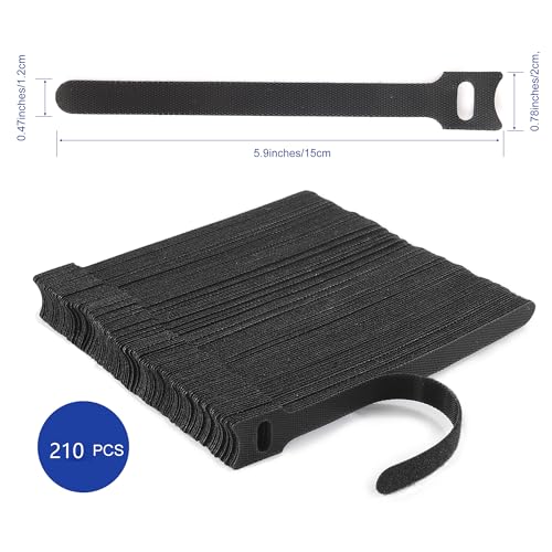Nettbe Reusable Cable Ties, 210 PCS 6 Inches Adjustable Cord Straps Wire Organizer Cord Wrap and Hook Loop Cable Management (Pack of 2) - size: 6inches-210PCS (Pack of 2)