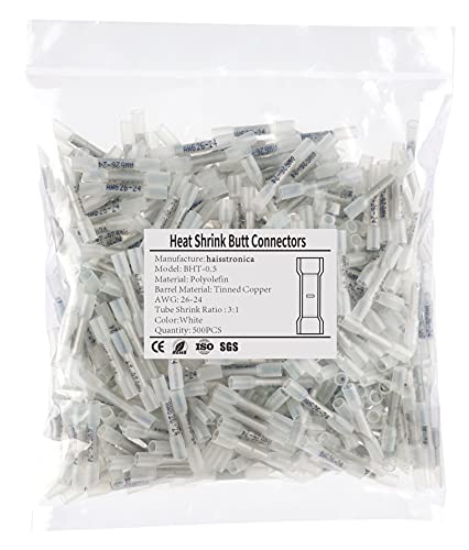 haisstronica 500PCS White Heat Shrink Butt Connectors 26-24 AWG - size: AWG26-24 White, style: 500pcs