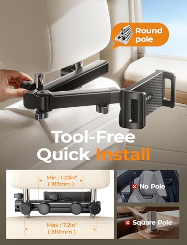 LISEN iPad Holder for Car Mount, Car Headrest Tablet Holder 4 Adjust Arm - size: 4.7-11.5"