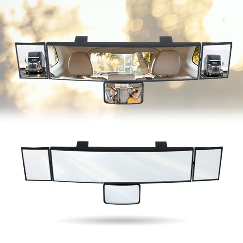 15" Rear View Mirror with Baby Mirror,Car Panoramic Rearview Mirrors Extender,Clip on Large Wide Angle Rear View Mirror for Truck Car and SUV (White) - color: White, size: 15" Square Corner