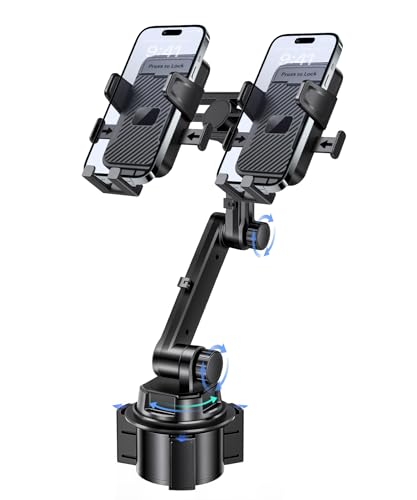 Dual Cup Holder Phone Mount for Car, 360° Adjustable Fits Two Phones - color: Double Clamp